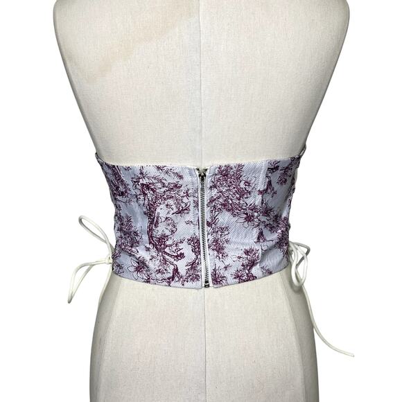 Adorable Floral Embroidery Lace Up Corset Blouse - Picture 11 of 12